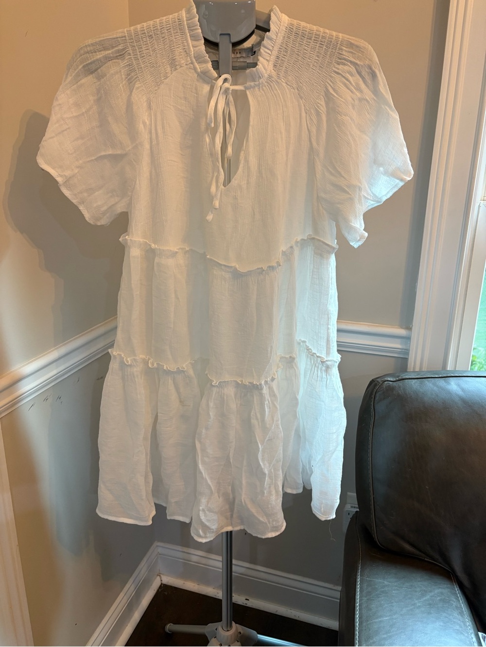 Lush White Tiered Peasant Tunic with Smocked Yoke